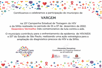 Vargem participa da 15ª Campanha Estadual de Testagem do HIV e da Sífilis, Dezembro Vermelho mês comemorativo da luta contra a aids