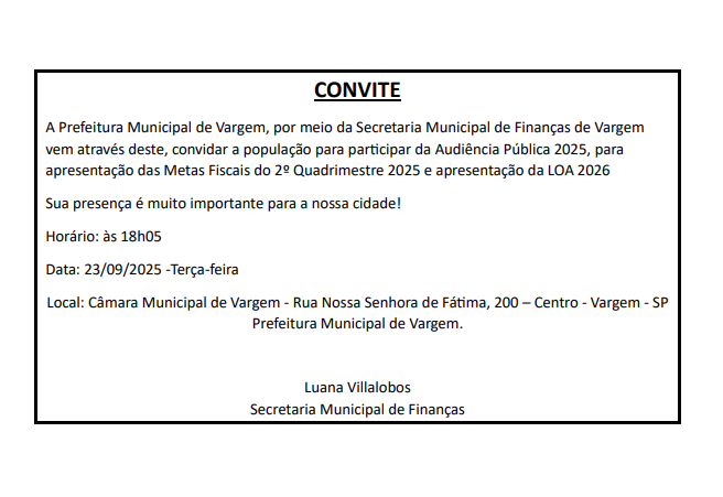 Audiência Pública Metas Fiscais 2º Quadrimestre 2025 e LOA 2026