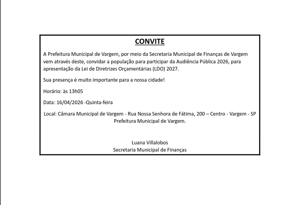 Audiência Pública Lei de Diretrizes Orçamentárias (LDO) 2027