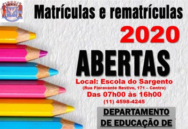 MATRICULAS ABERTAS PARA O ANO LETIVO 2020