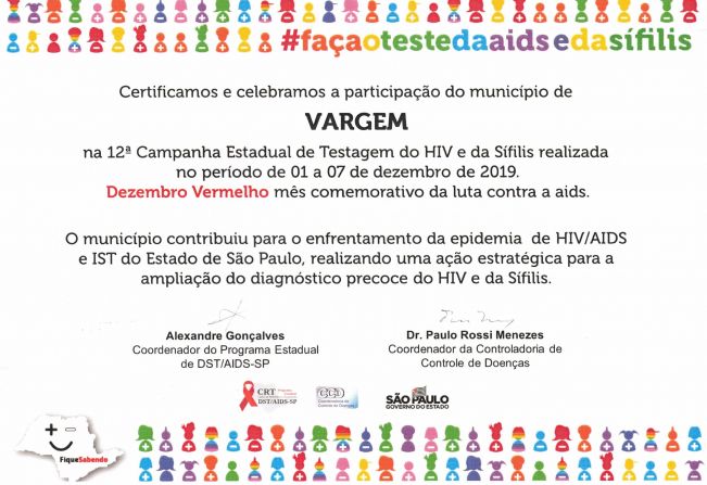 Vargem participa da 12ª Campanha Estadual de Testagem do HIV e da Sífilis, Dezembro Vermelho mês comemorativo da luta contra a aids